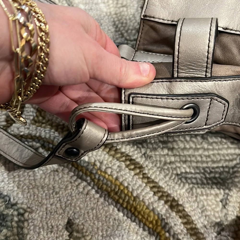 💕 Kooba taupe gray silver soft leather x large satchel shoulder bag